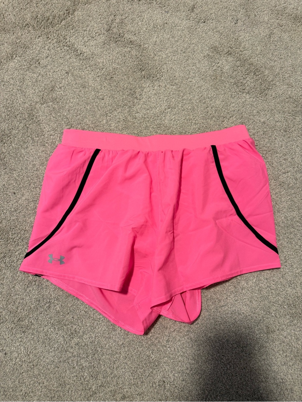 Womens M Under Armour Heat Gear Hot Pink Running Shorts with Black Trim: Athlete